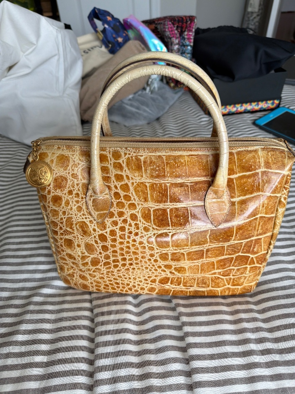 Vintage Fendi Boston bag Keep all Embossed Croc Leathet